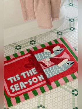 Anthropologie Tis the Season Tufted Bath Mat, Red, Pink & Green